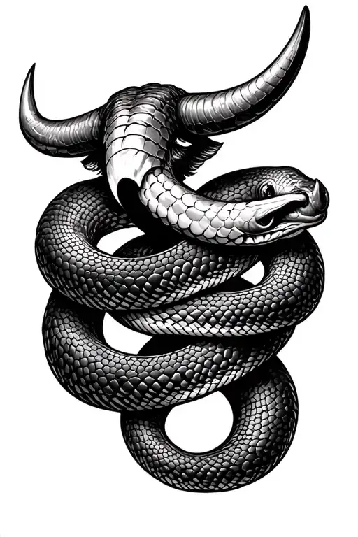 Bull Horn With Snake Wrapped For Back