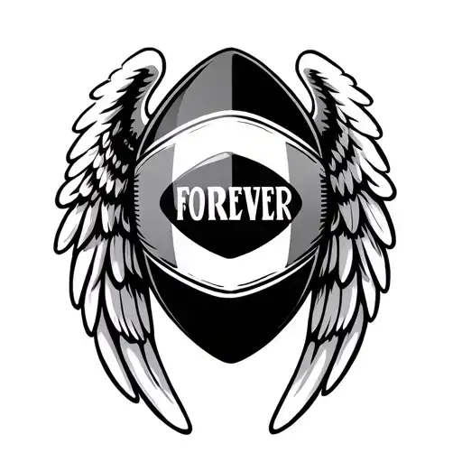 Rugby Ball With Angel Wings With The Words Forever Hg