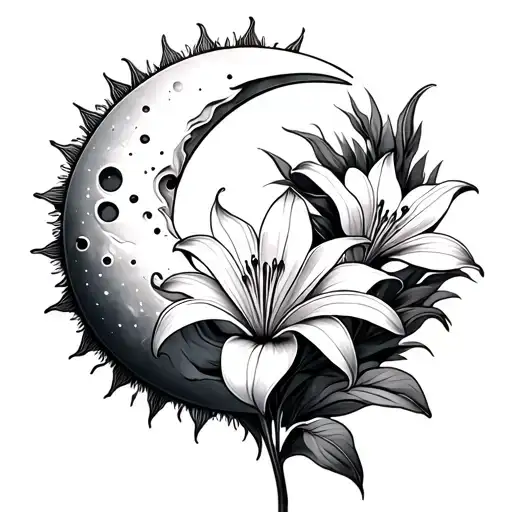 Sun And Moon With A Lily Flower