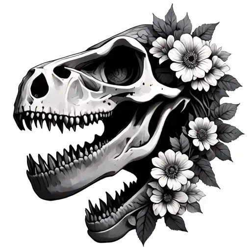 Trex Skull Profile With With Flowers For Ribs Zone