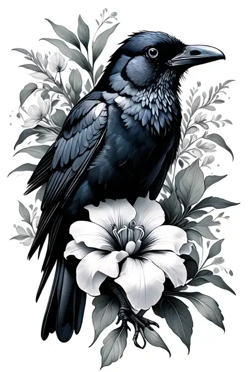 Crow Sitting In Iris Flower With 2021