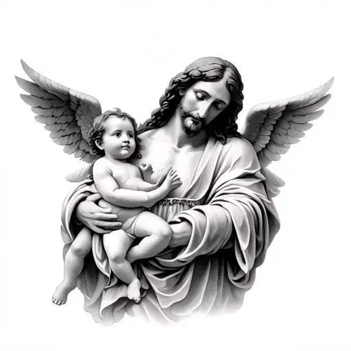 Jesus Of Nazareth With Angel Baby In Arms