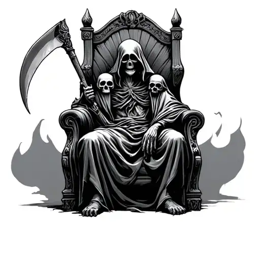 Grim Reaper On Throne With Scythe And Skulls