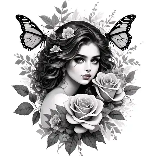 Lakeshia With Roses And Butterflies