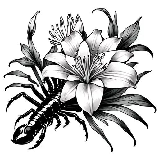 Flower Of Spider Lily And Scorpion Against The Background