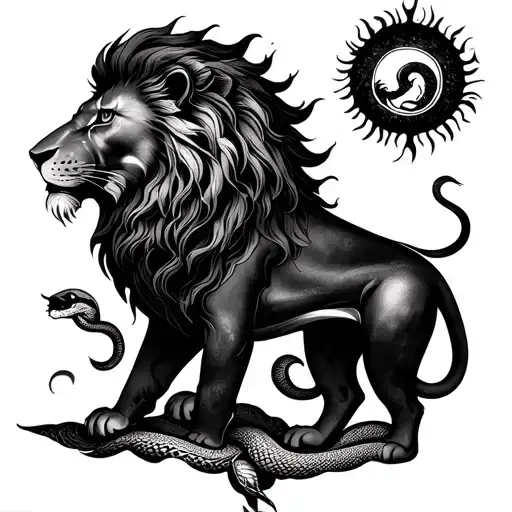 Phonix Rising Lion As Th Sun With The Garden Of Eden And Snakes