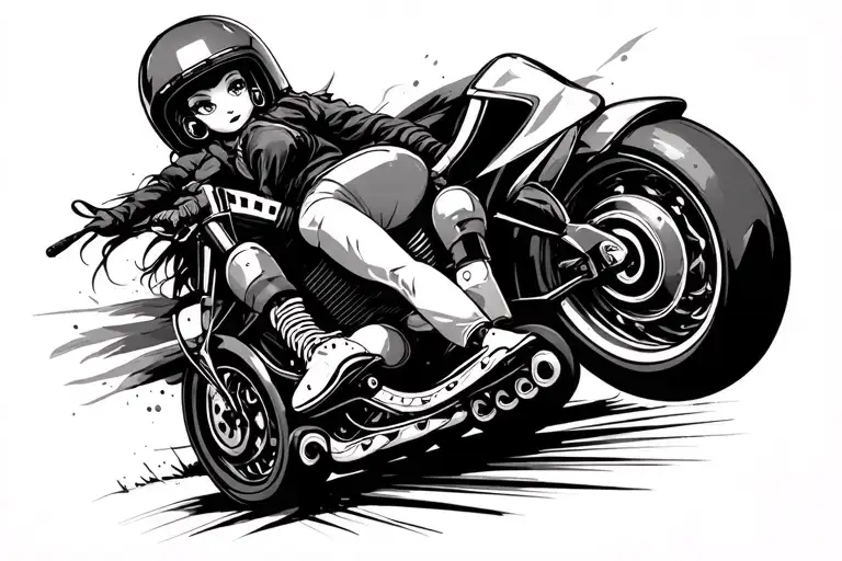 Motorcycle On It Is A Girl In A Helmet That Holds Skates For Figure Skating
