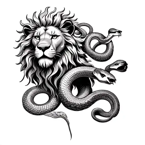 Phonix Rising Lion As The Sun With The Garden Of Eden And Snakes
