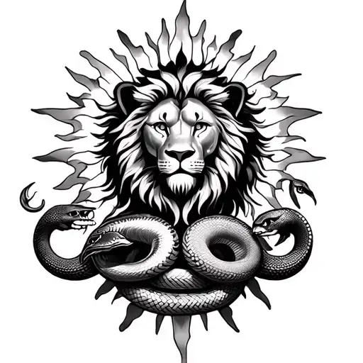 Phonix Rising The Lion As The Sun With The Garden Of Eden And Snakes