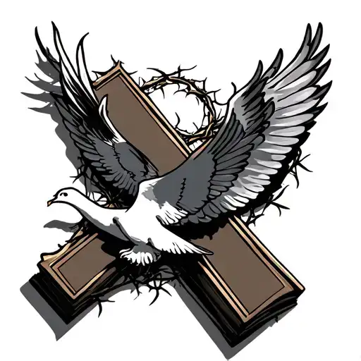 Cross With The Crown Of Thorns Snd Doves Flying