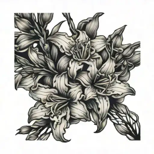 Gladioli Flowers With Stems Tied Together In Spiderwebs