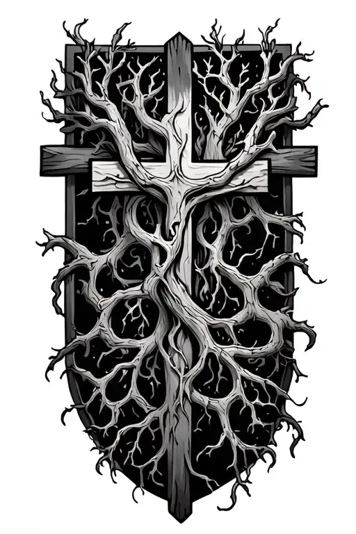 Cross With Roots And Vines