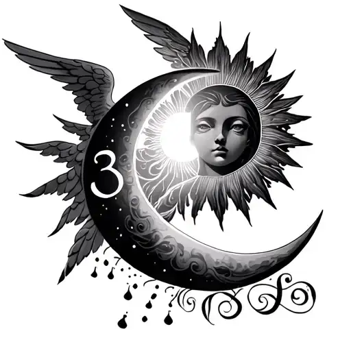 Angel Number 333 With Crescent Moon And Sun
