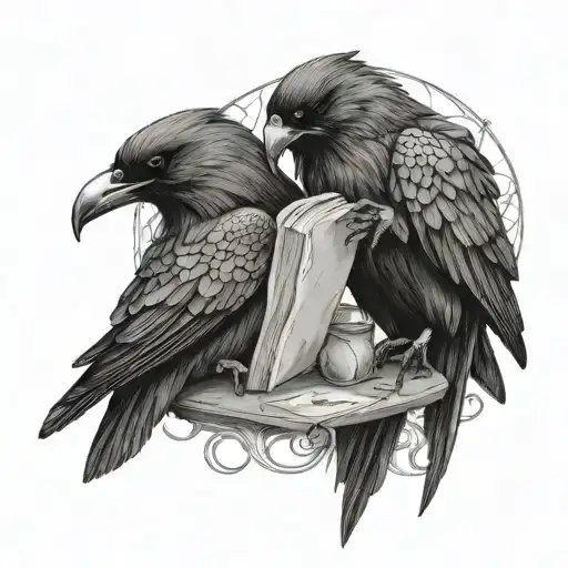 Huginn And Muninn Eating A Book Like A Carcass
