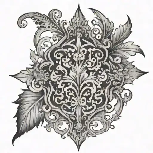 Dainty Fine Line Ornamental Tattoo Vertical On Spine For Men