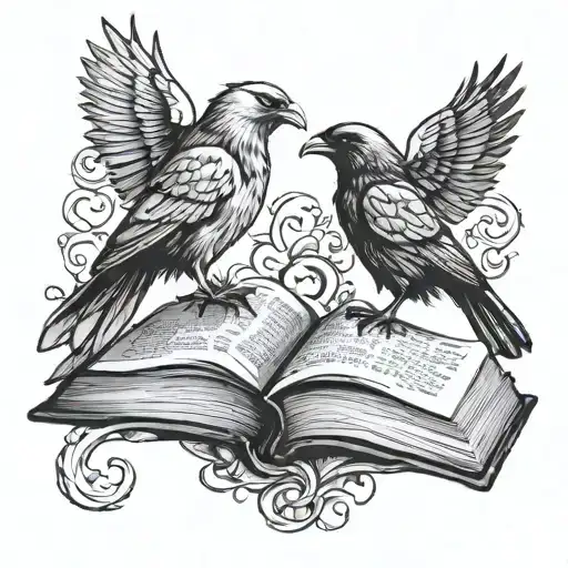 Huginn And Muninn Perched On A Book Eating A Page Of The Book
