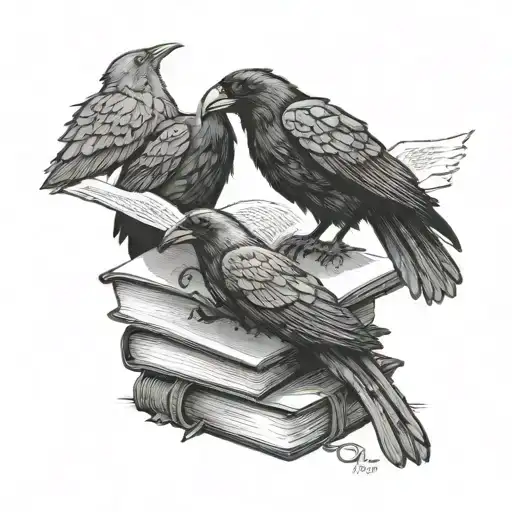 Huginn And Muninn Perched On A Book Eating A Page Of The Book With Norse Elements