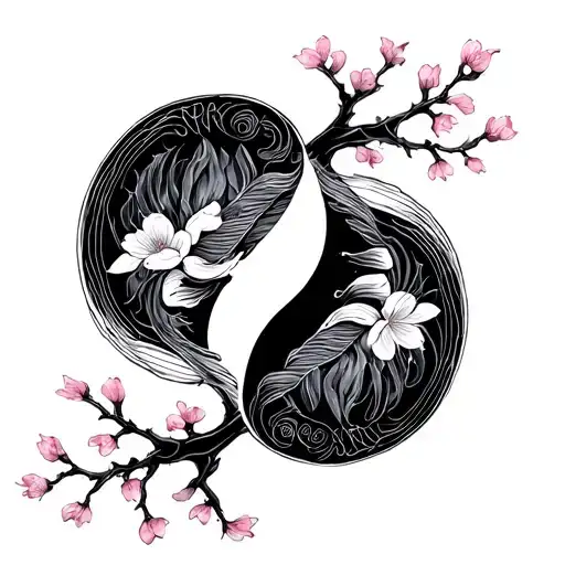 Yin Yang Pisces Zodiac Sign With Cherry Blossoms