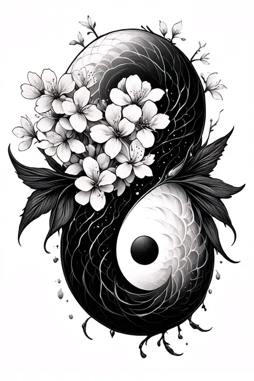 Visible Yin Yang Pisces Zodiac Sign With Cherry Blossoms