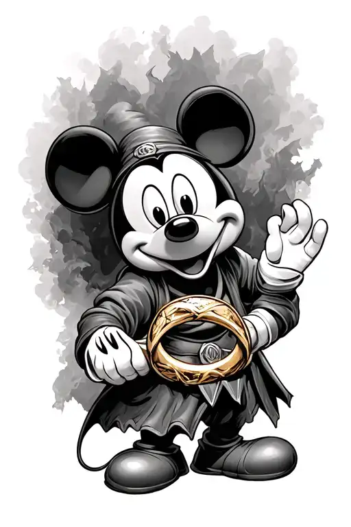 Mickey Mouse Dressed As A Hobbit Holding The One Ring