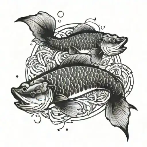 Carps Swimming In Circle And The Scales Constellation Behind