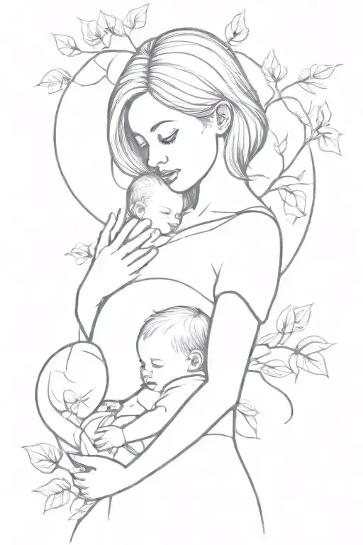 Mom Holding One Baby Boy Nature Like Trees