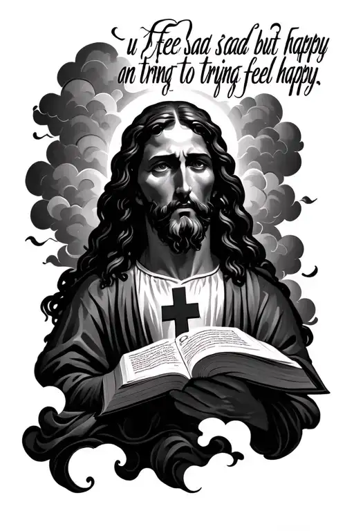 Jusus With A Bible Verse Meaning U Feel Sad But Trying To Feel Happy And Cross And Clouds