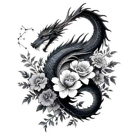 Lower Arm Sleeve Dragon And Flowers And Leo Constellation