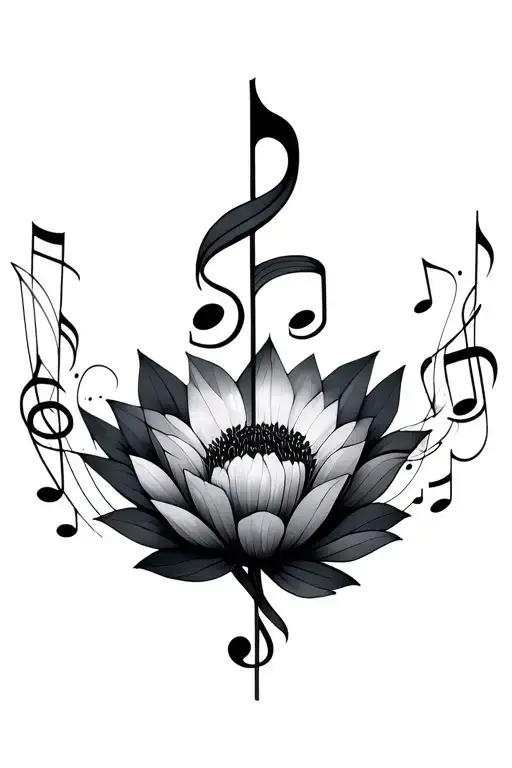 Geometric Flower Surrounded By Music Notes Flowing