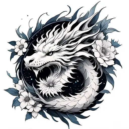 Lower Arm Wrap Dragon And Flowers And Leo Constellation