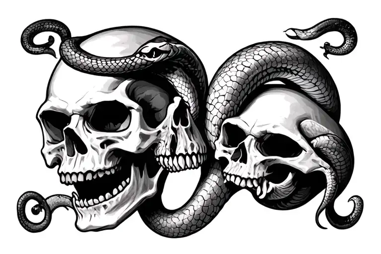 Skulls With Snake Going Through Eyes Mouth Ears S H Calligraphy