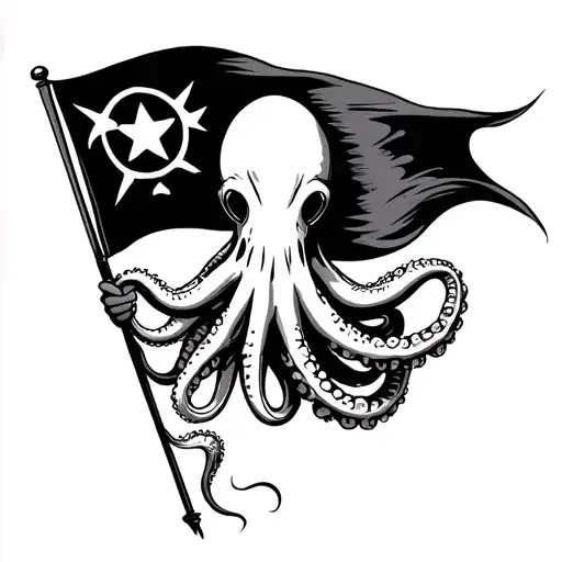 Squid Holding Dive Flag In Tentacle Incorporated Into The Design