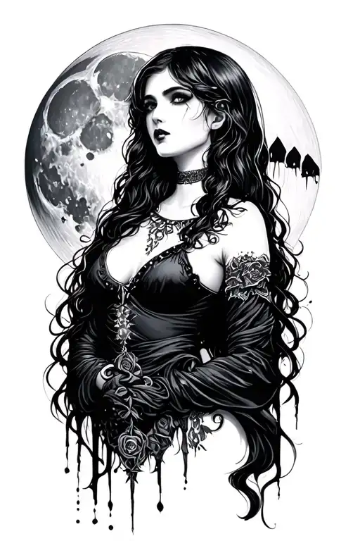 Moon With Female Goth Girl