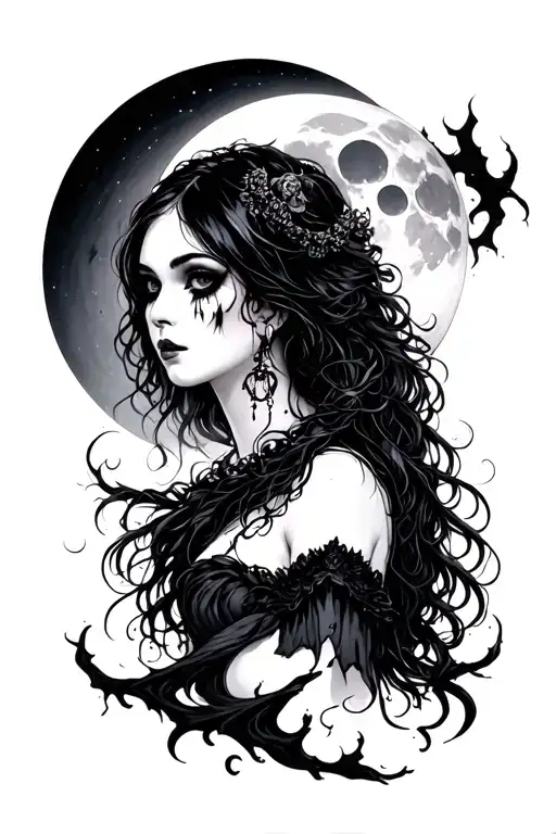 Moon With Female Goth Girl Face