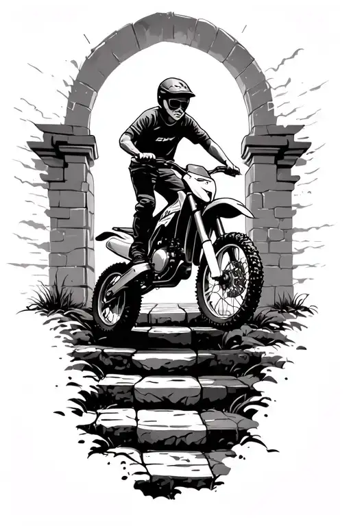Stairway To Heavens Gates With Dirtbike Jumping Boy Looking Back On Steps
