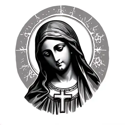 Virgin Mary And 3 Crosses