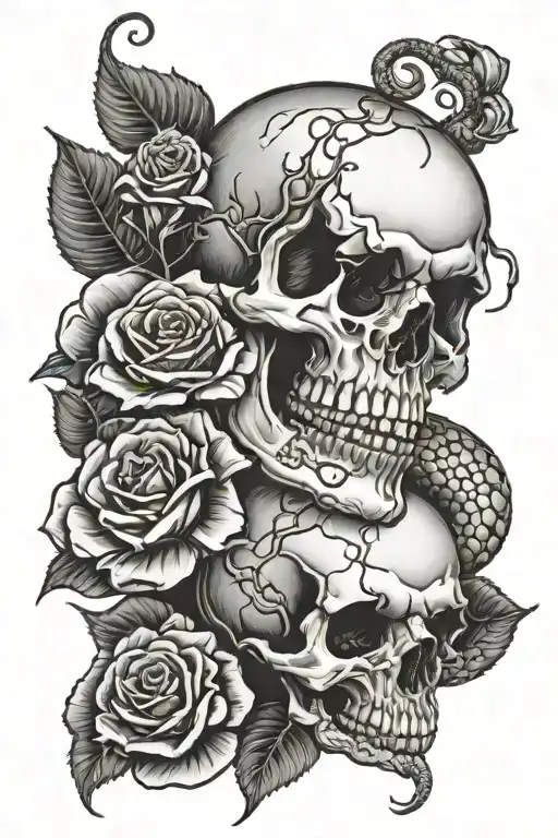 Skull Roses Snake Wrapping