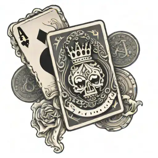 Tattoo Of King Of Hearts And Ace Of Spades With A Stack Coins
