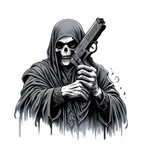Realistic Grim Reaper Holding Glock