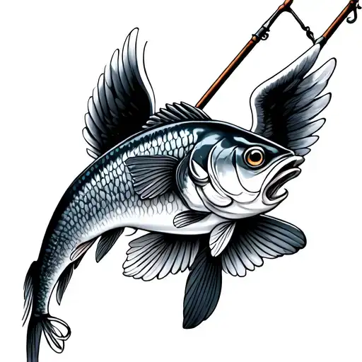 Fishing Pole With Fish That Has Angel Wings