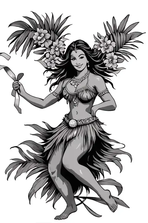 Hula Girl Dancing Gracefully Holding Ribbon