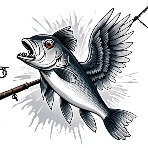 Fishing Pole With Fish That Has Angel Wings