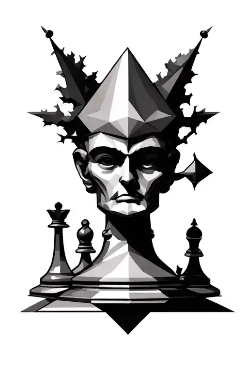 Geometric Chess King Piece Incorporating Elements Like Trees