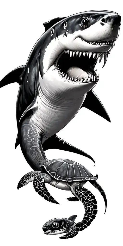 Shark Tattoo With Sea Turtle And Stitch