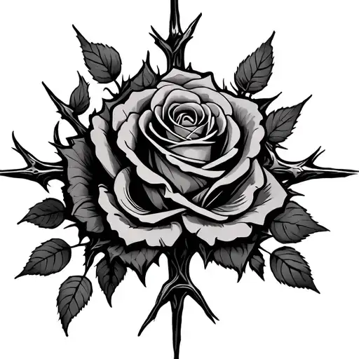 Roses Cross Surrounded With Thorns Wrapped Long