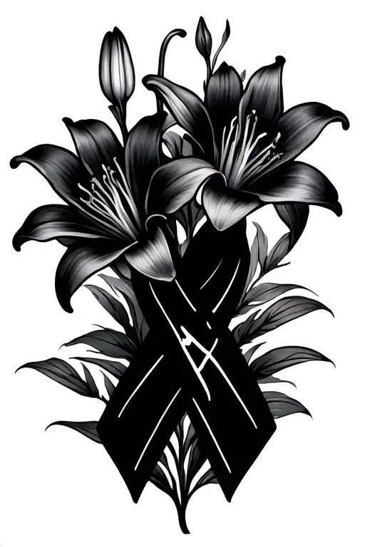 Lily Flowers Cancer Ribbon Piecies Zodiac