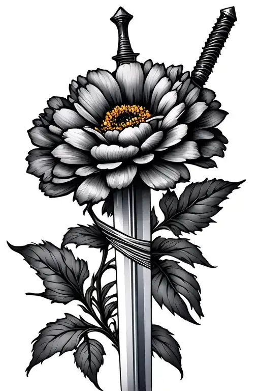 Marigold Flower With Sword Intertwined