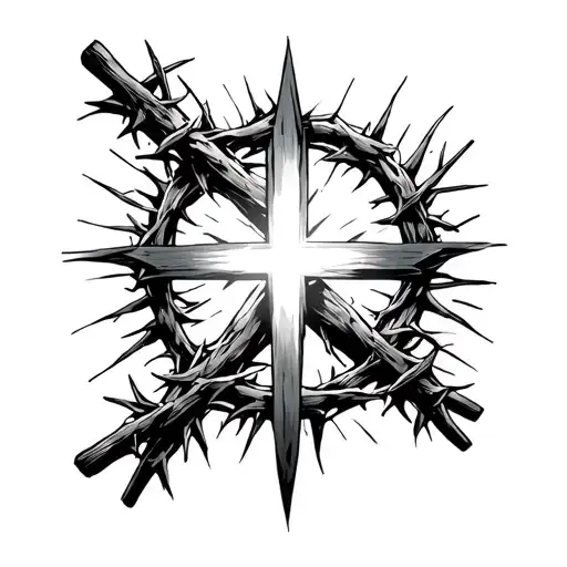 Cross Within A Crown Of Thorns And A Light In The Background