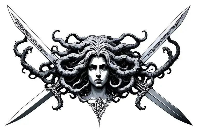 Seven Headed Medusa Longsword Going Through The Center Vertical