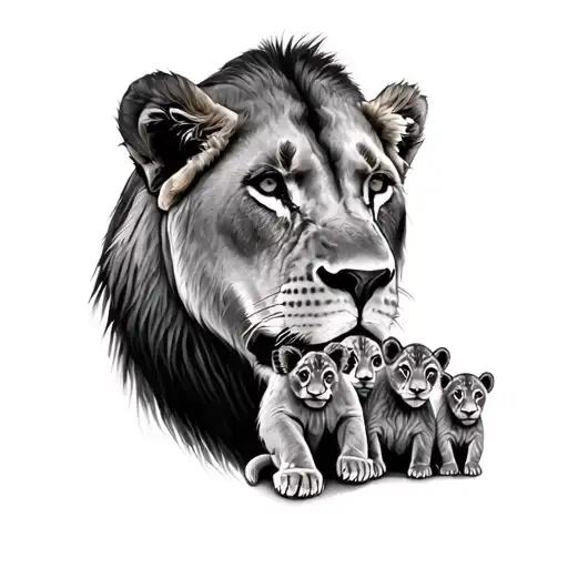 Lioness And 3 Cub Surrounded